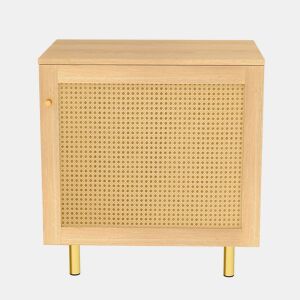 Aparador 63 x 60 x 40 cm - em rattan, 1 porta, móvel de arrumação rústico para sala de jantar - natural