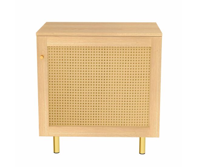 Aparador 63x60x40 cm - de ratán, 1 puerta, mueble de almacenamiento rústico para comedor - natural