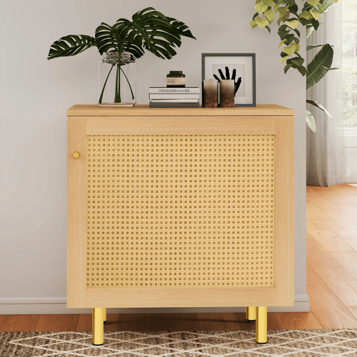 Aparador 63 x 60 x 40 cm - em rattan, 1 porta, móvel de arrumação rústico para sala de jantar - natural Aparador 63 x 60 x 40 cm - em rattan, 1 porta, móvel de arrumação rústico para sala de jantar - natural