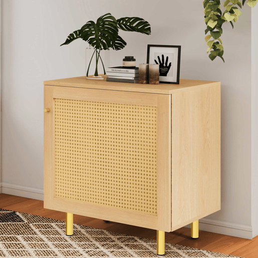 Aparador 63 x 60 x 40 cm - em rattan, 1 porta, móvel de arrumação rústico para sala de jantar - natural Aparador 63 x 60 x 40 cm - em rattan, 1 porta, móvel de arrumação rústico para sala de jantar - natural