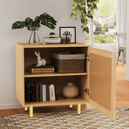 Aparador 63 x 60 x 40 cm - em rattan, 1 porta, móvel de arrumação rústico para sala de jantar - natural Aparador 63 x 60 x 40 cm - em rattan, 1 porta, móvel de arrumação rústico para sala de jantar - natural