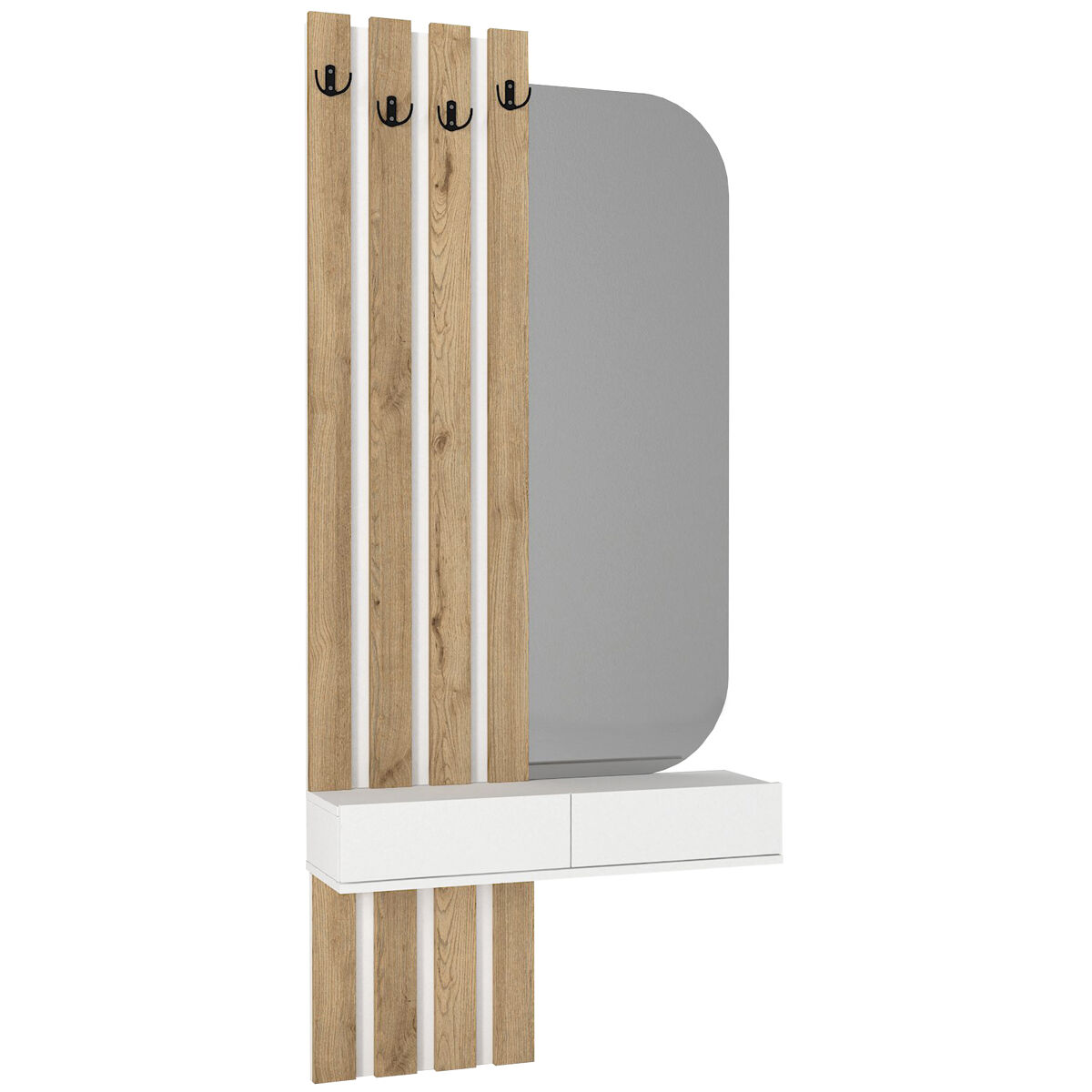 Mueble recibidor Sepet con espejo, perchero y cajón