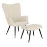 Poltrona com apoio para os pés - Design confortável e elegante para ver televisão, conjunto de poltrona e otomana - Branco creme