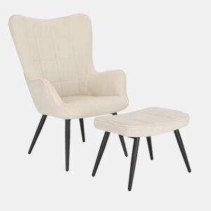 Poltrona com apoio para os pés - Design confortável e elegante para ver televisão, conjunto de poltrona e otomana - Branco creme
