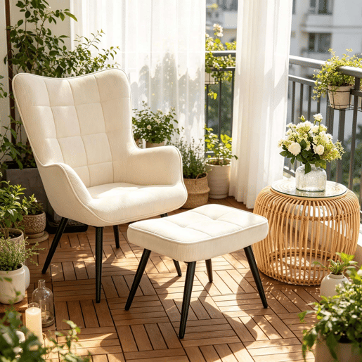 Poltrona com apoio para os pés - Design confortável e elegante para ver televisão, conjunto de poltrona e otomana - Branco creme Poltrona com apoio para os pés - Design confortável e elegante para ver televisão, conjunto de poltrona e otomana - Branco creme