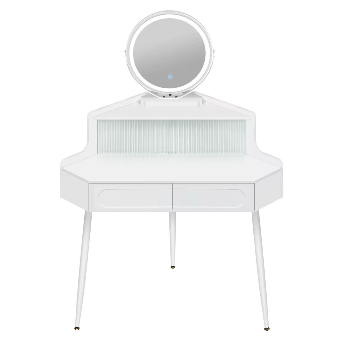 Tocador esquinero 63x99x139 cm - con espejo redondo, diseño compacto - blanco