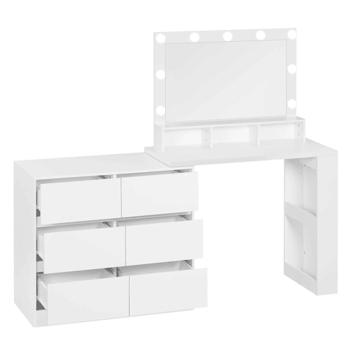 Penteadeira com espelho LED retangular 90 x 40 x 134,5 cm - design moderno - branco Penteadeira com espelho LED retangular 90 x 40 x 134,5 cm - design moderno - branco