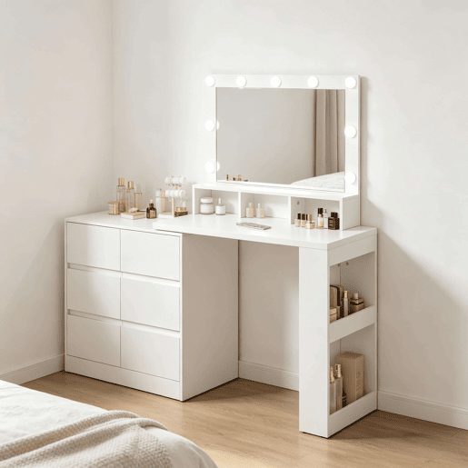 Penteadeira com espelho LED retangular 90 x 40 x 134,5 cm - design moderno - branco Penteadeira com espelho LED retangular 90 x 40 x 134,5 cm - design moderno - branco