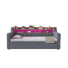 Sofá-cama 90 x 190 cm u2013 cama extra extraível, veludo, espaço de arrumação, LED, USB e Type-C, com base de colchão u2013 cinzento escuro