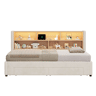 Sofá-cama para jovens 90 x 200 cm u2014 extensível até 180 cm, com 2 gavetas de arrumação, porta USB e luz LED, veludo u2014 bege