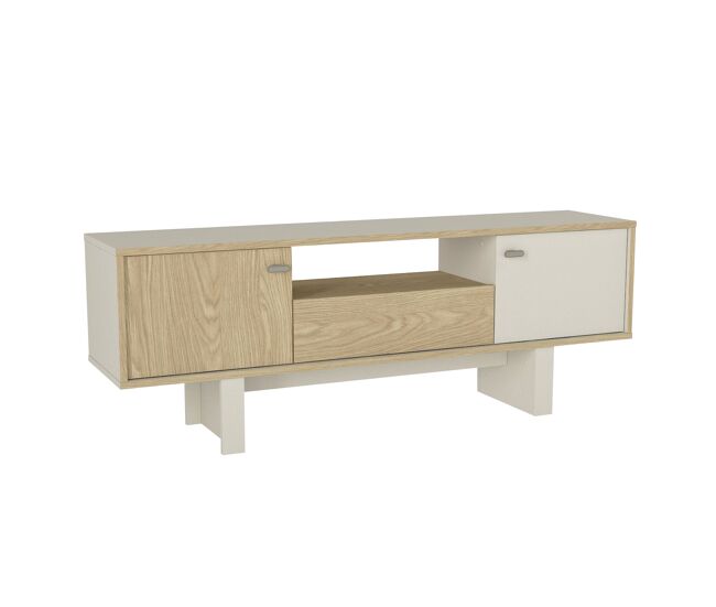 Mueble TV Selinos Rota de 150 cm con 3 puertas, acabado Sandstone, mueble de salón moderno con almacenaje cerrado