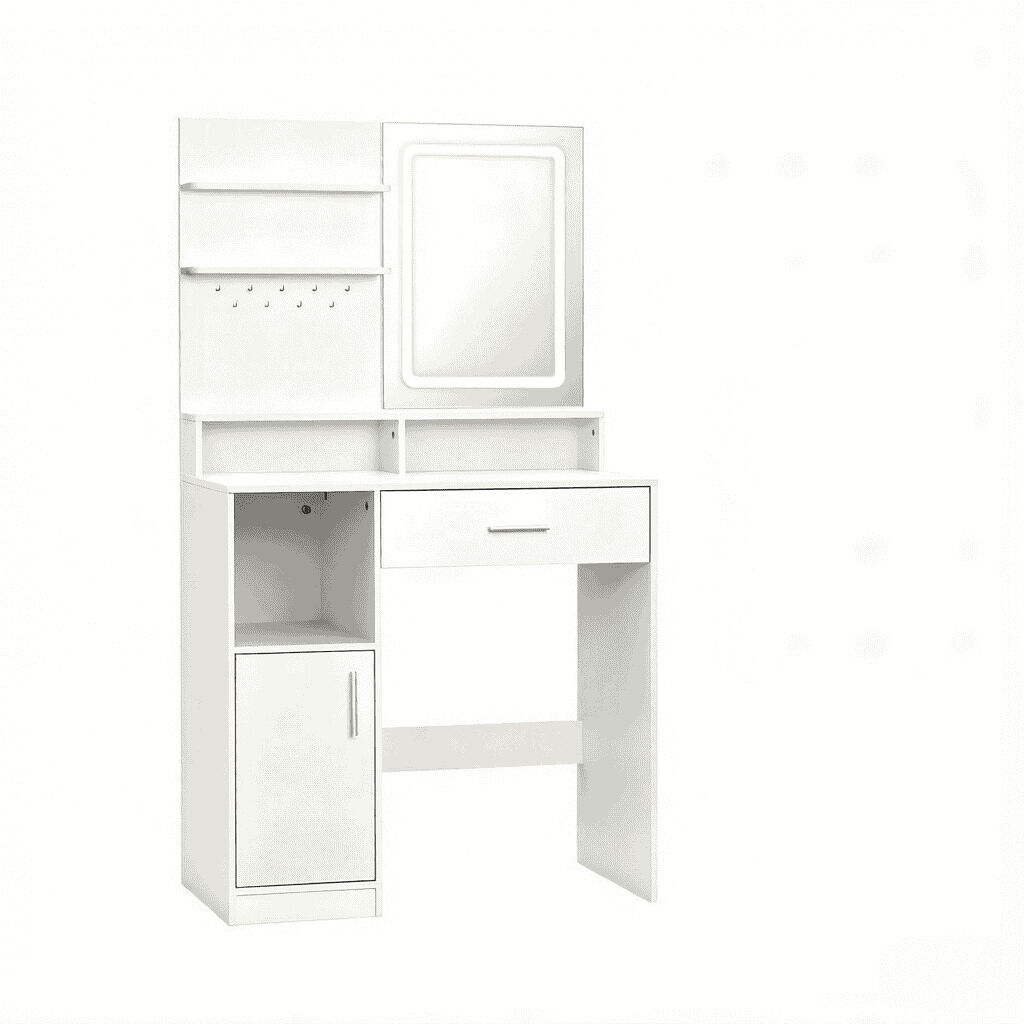 Tocador 80x40x140 cm - espejo led ajustable de 3 colores - blanco