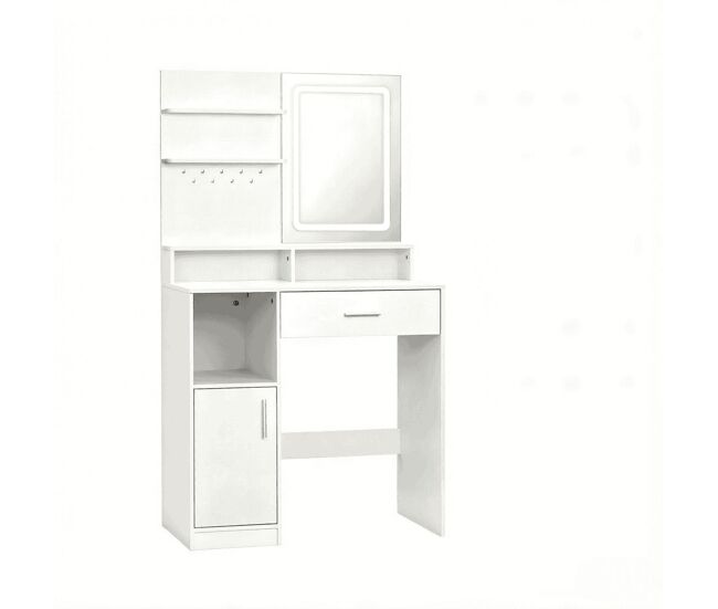 Tocador 80x40x140 cm - espejo led ajustable de 3 colores - blanco