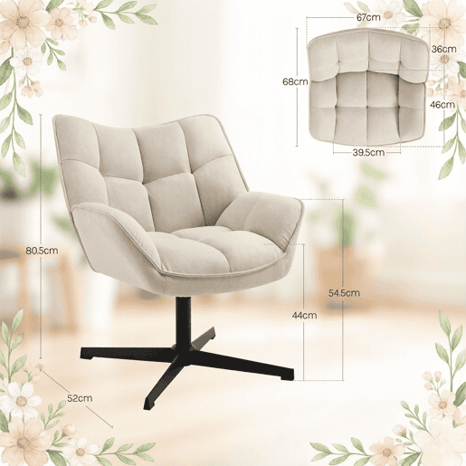 Poltrona giratória 67 x 68 x 80,5 cm - design envolvente com braços e função giratória - Bege Poltrona giratória 67 x 68 x 80,5 cm - design envolvente com braços e função giratória - Bege