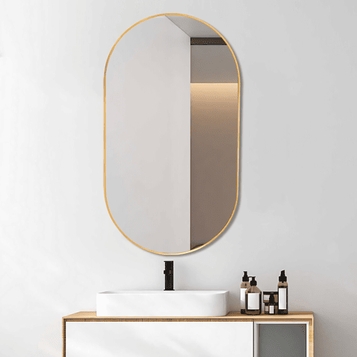 Espelho de Parede Oval Moderno Dourado com Película Antiexplosão e Moldura Elegante para Casa de Banho e Quarto 40x60cm Espelho de Parede Oval Moderno Dourado com Película Antiexplosão e Moldura Elegante para Casa de Banho e Quarto 40x60cm