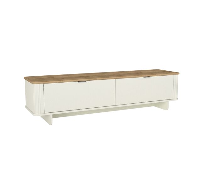 Mueble TV Bohema Sepet de 180 cm con 2 puertas, acabado Moonstone, mueble de salón moderno con almacenaje cerrado