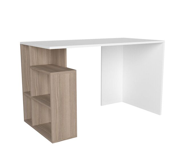 Mesa escritorio Labran Córdoba de 120 x 60 cm con estantería, acabado blanco, mesa de estudio y oficina con almacenaje