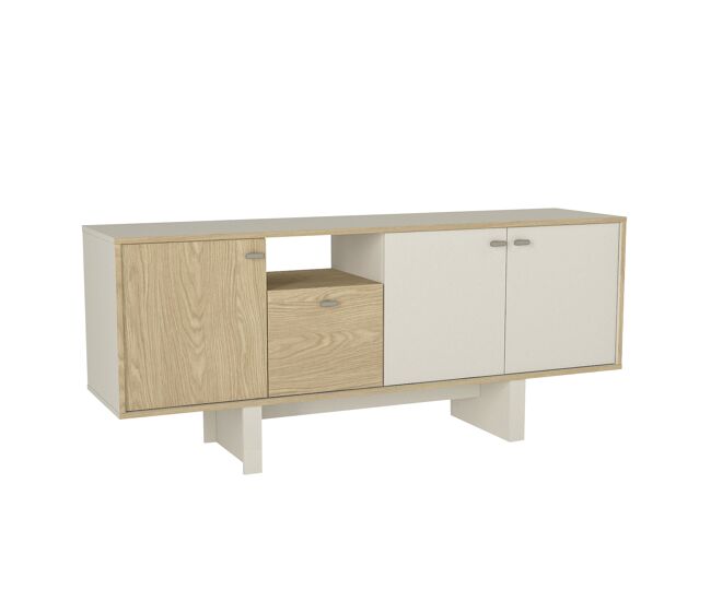 Consola selinos rota de 180 cm con puertas y cajón, acabado sandstone, mueble recibidor y salón con almacenaje cerrado