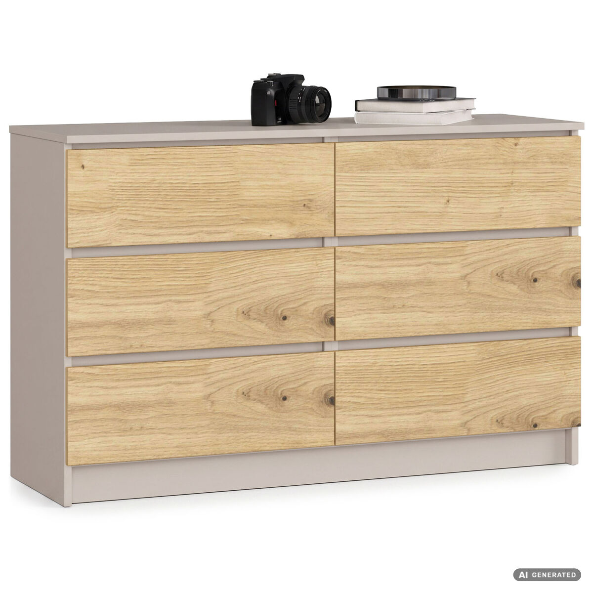comoda k120 cachemira 120 cm 6 cajones color roble artisan mate 120x40x77 cm