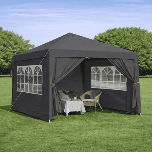 Tenda dobrável de 3 x 3 m - impermeável, estável, resistente ao inverno, com 4 paredes laterais e proteção UV 50+ - preta Tenda dobrável de 3 x 3 m - impermeável, estável, resistente ao inverno, com 4 paredes laterais e proteção UV 50+ - preta