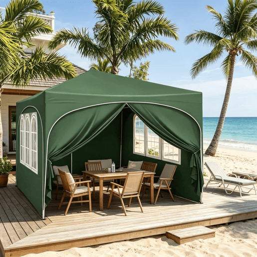 Tenda de jardim 300 x 300 cm - Dobrável, com proteção solar e saco de transporte - Verde