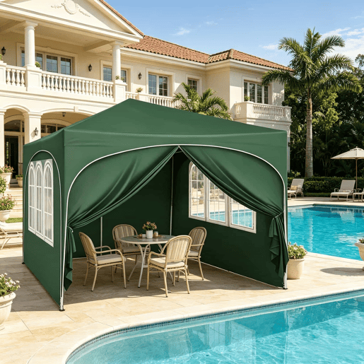 Tenda de jardim 300 x 300 cm - Dobrável, com proteção solar e saco de transporte - Verde