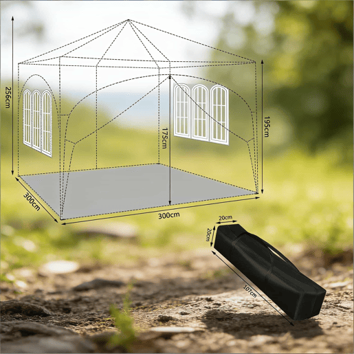Tenda de jardim 300 x 300 cm - Dobrável, com proteção solar e saco de transporte - Verde