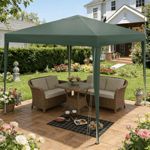 Gazebo dobrável 300x300 cm - portátil com saco de transporte, cobertura retrátil para exterior e festas - Verde Gazebo dobrável 300x300 cm - portátil com saco de transporte, cobertura retrátil para exterior e festas - Verde