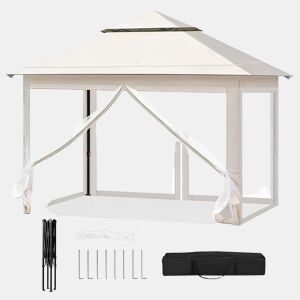 Gazebo 300 x 300 cm - portátil para jardim, pátio e eventos ao ar livre - Bege