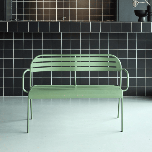 Banco de exterior em aço, 2 lugares, Amelia, Verde, 118x52x80 cm Banco de exterior em aço, 2 lugares, Amelia, Verde, 118x52x80 cm