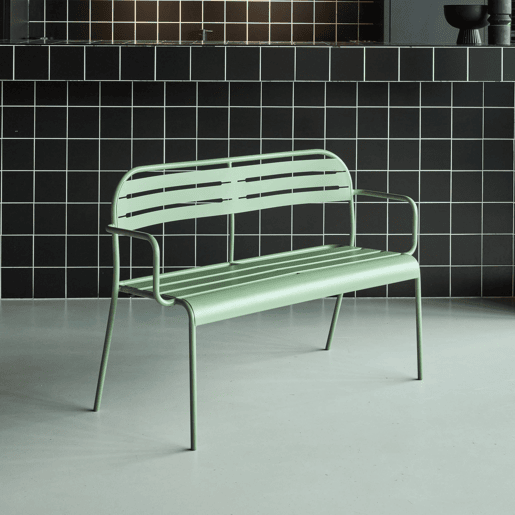 Banco de exterior em aço, 2 lugares, Amelia, Verde, 118x52x80 cm Banco de exterior em aço, 2 lugares, Amelia, Verde, 118x52x80 cm