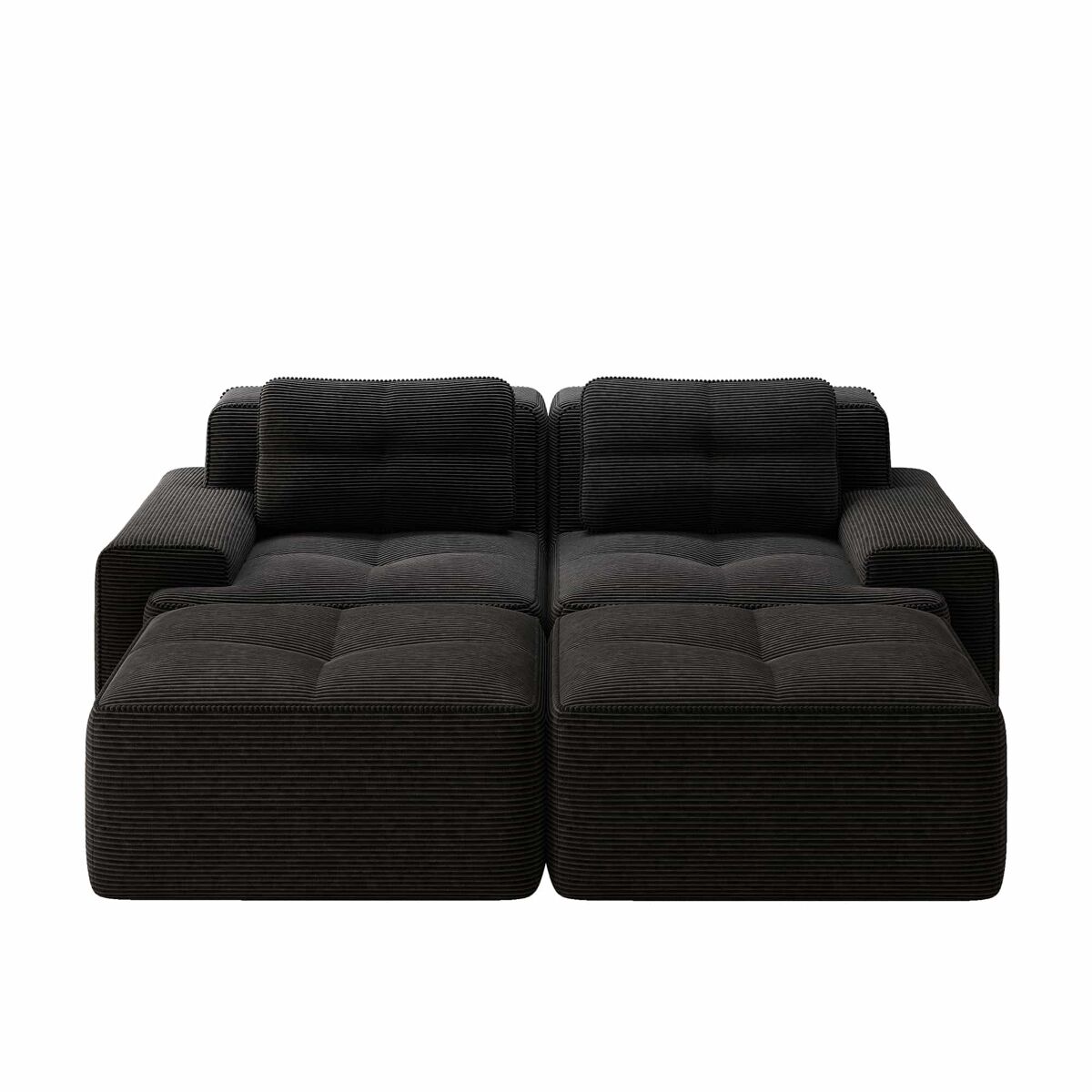 Sofá modular 2 plazas - diseño en u, cómodo, tapizado de pana y con otomán - negro