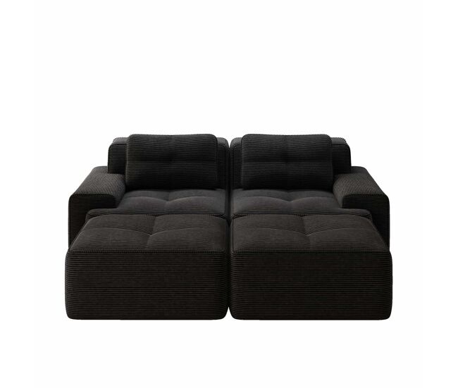 Sofá modular 2 plazas - diseño en u, cómodo, tapizado de pana y con otomán - negro