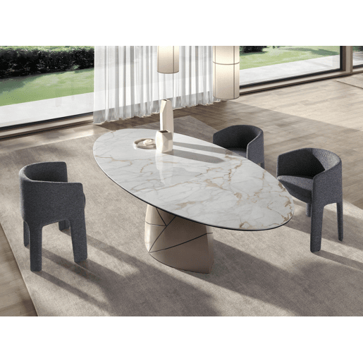 ANGEL CERDA Mesa jantar oval mármore porcelânico e aço ANGEL CERDA Mesa jantar oval mármore porcelânico e aço