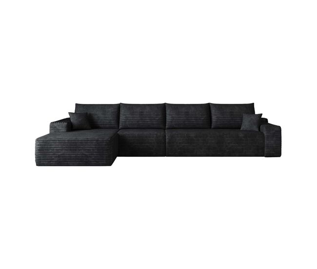 Sofá modular esquinero 340 cm - chaise longue en l, asiento profundo, comprimido - negro
