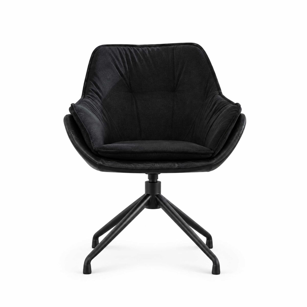 Silla de oficina doméstica de cuero sintético - reposabrazos, asiento bajo, estilo tocador, ideal para salón y dormitorio - negro