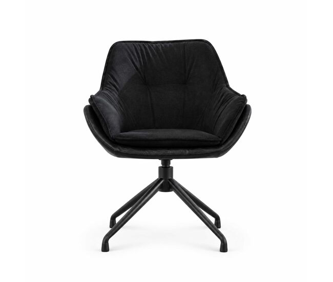 Silla de oficina doméstica de cuero sintético - reposabrazos, asiento bajo, estilo tocador, ideal para salón y dormitorio - negro