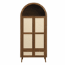 Roupeiro de 180 cm - 2 portas, 2 gavetas, design arqueado, varão e prateleira aberta - Nogueira e bege