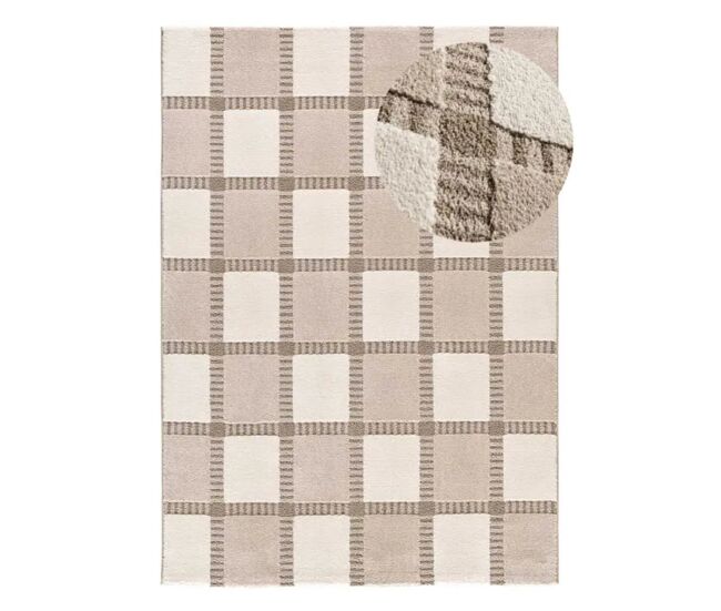 Alfombra geométrica con relieve beige / blanco candela, 200x290 cm - atticgo