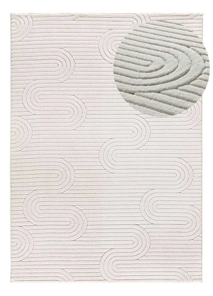 Alfombra geométrica con relieve crema estilo, 200x290 cm - atticgo