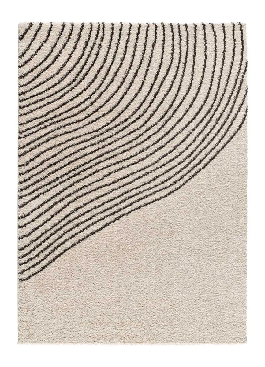 Alfombra shaggy abstracta blanco / negro lush, 140x200 cm - atticgo