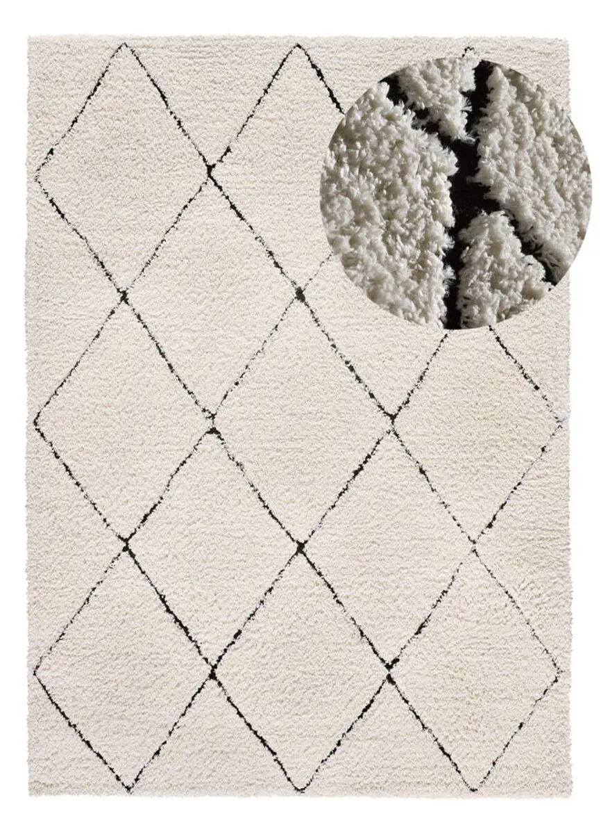 Alfombra shaggy estilo escandinavo ATESA - ATTICGO 120x170 Blanco/ Negro