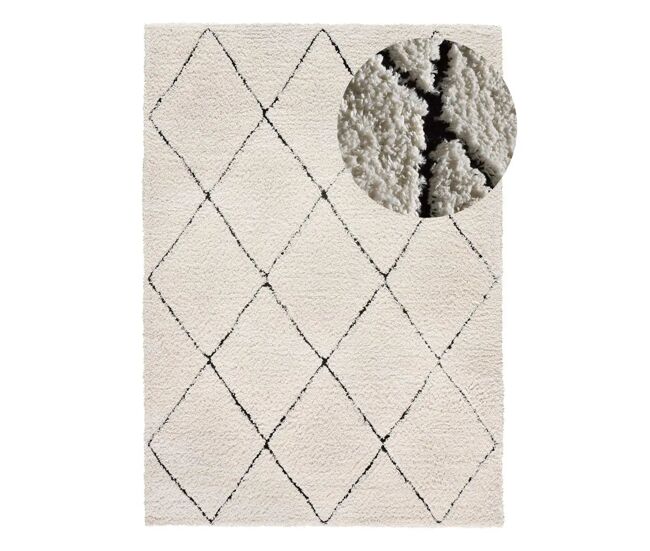 Alfombra shaggy escandinava blanco / negro atesa, 120x170 cm - atticgo
