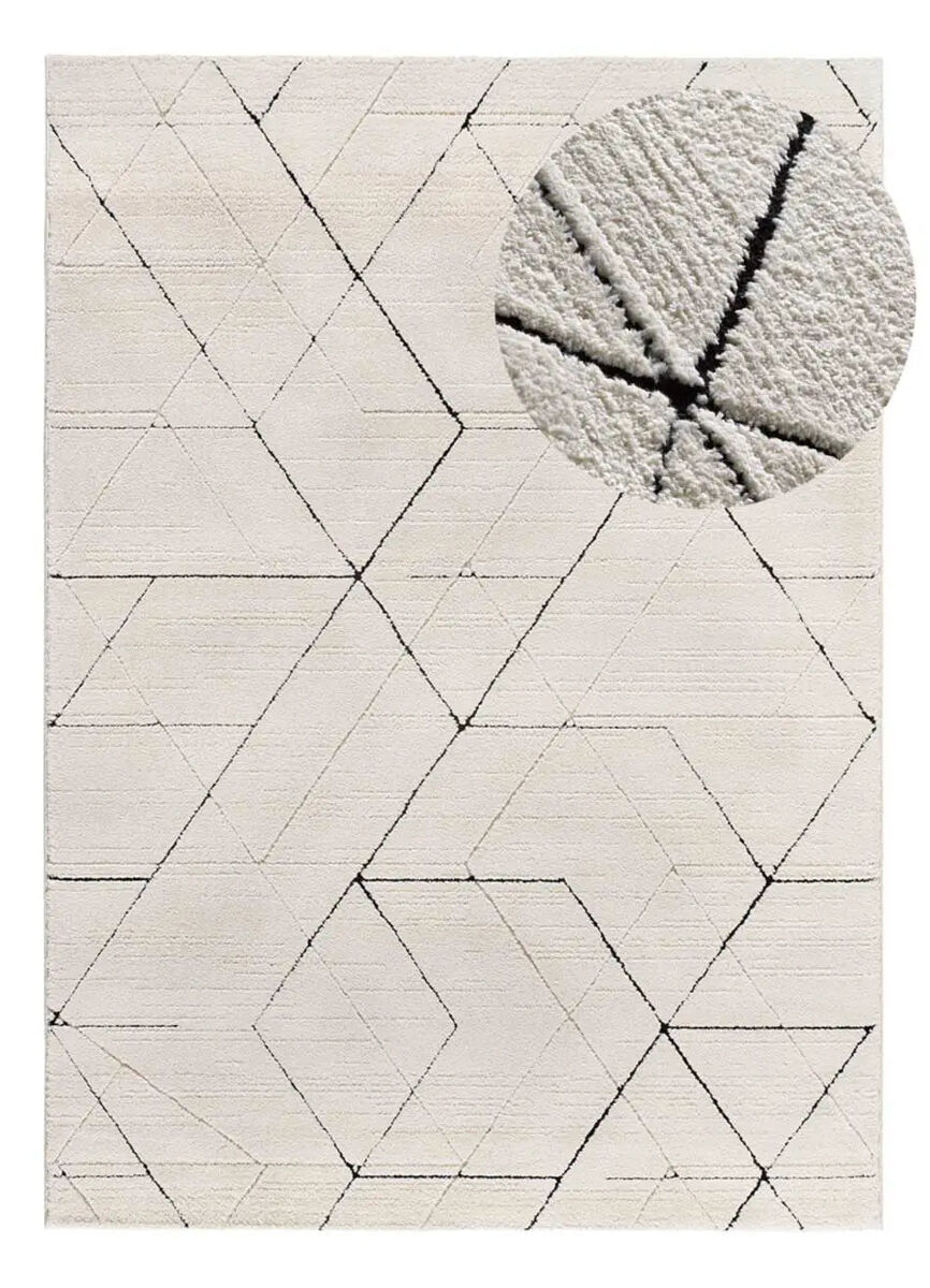 Alfombra geométrica con relieve blanco / negro turin, 120x170 cm - atticgo