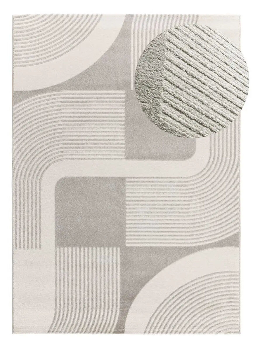 Alfombra geométrica con relieve plata / blanco flora, 200x290 cm - atticgo
