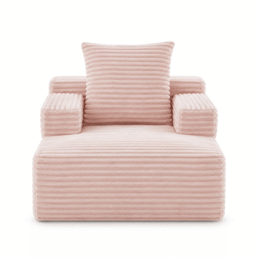 Sofá chaise longue de 1 lugar - Estofado em veludo cotelê, sofá-cama confortável que não requer montagem, poltrona reclinável moderna para sala de estar, escritório e apartamento - Rosa