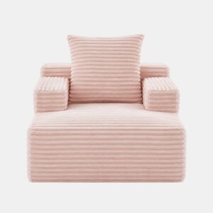 Sofá chaise longue de 1 lugar - Estofado em veludo cotelê, sofá-cama confortável que não requer montagem, poltrona reclinável moderna para sala de estar, escritório e apartamento - Rosa