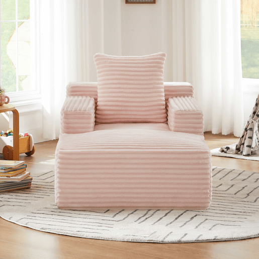 Sofá chaise longue de 1 lugar - Estofado em veludo cotelê, sofá-cama confortável que não requer montagem, poltrona reclinável moderna para sala de estar, escritório e apartamento - Rosa