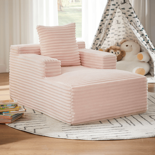 Sofá chaise longue de 1 lugar - Estofado em veludo cotelê, sofá-cama confortável que não requer montagem, poltrona reclinável moderna para sala de estar, escritório e apartamento - Rosa