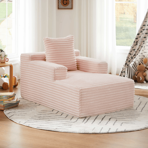Sofá chaise longue de 1 lugar - Estofado em veludo cotelê, sofá-cama confortável que não requer montagem, poltrona reclinável moderna para sala de estar, escritório e apartamento - Rosa